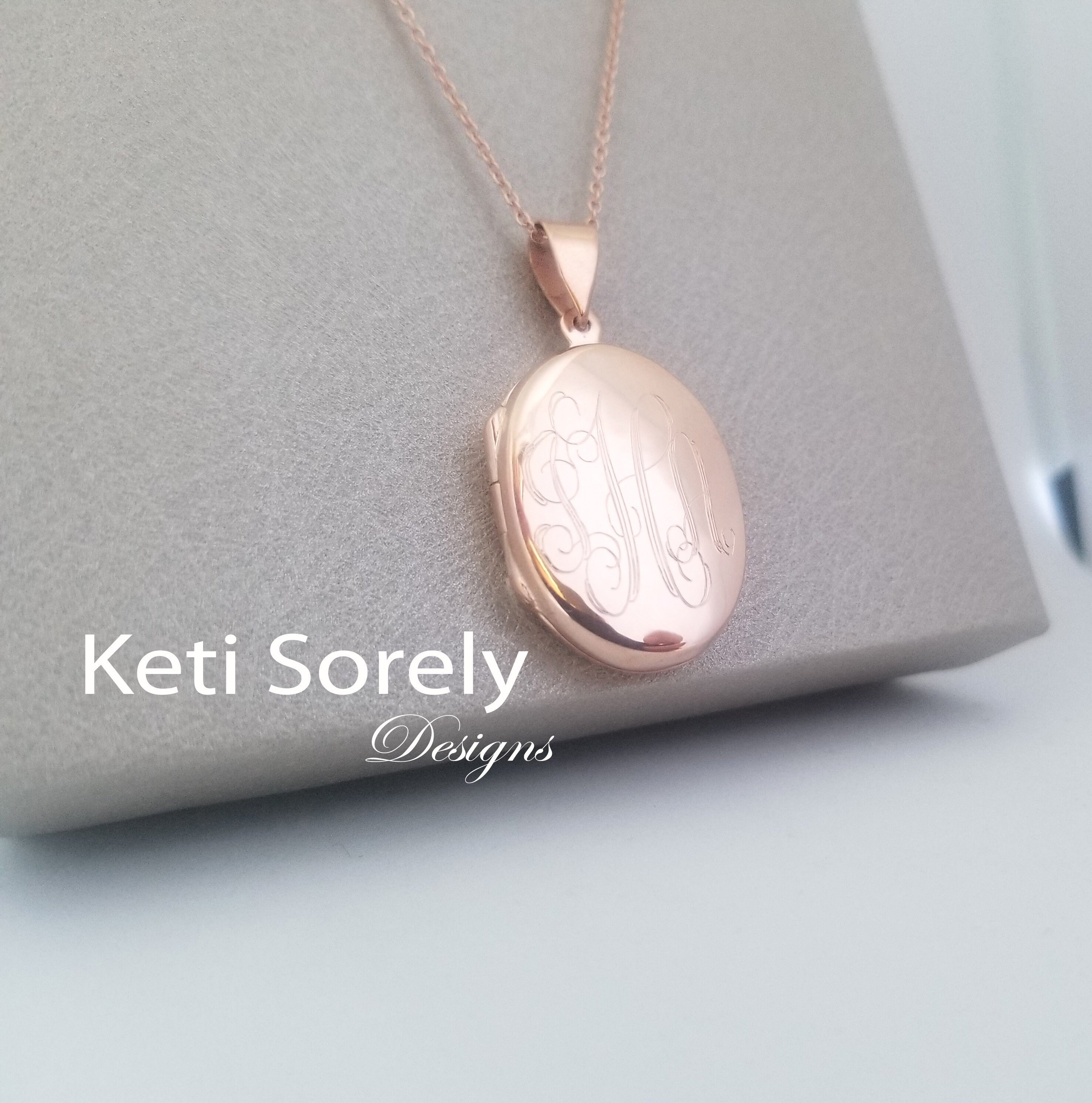 Oval Monogram Locket with Hand Engraved Initials - Swirly Initials Photo Locket - Sterling Silver, Yellow Gold or Rose Gold, Photo Locket