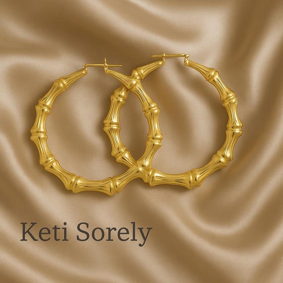 Sterling Silver Large Bamboo Earrings as Hilary Duff, Kim