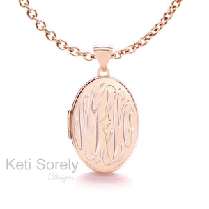 Engraved Oval Locket Necklace in Sterling Silver, Yellow Gold or Rose Gold, Monogram Initials Photo Locket, Engrave Message On Back image 1