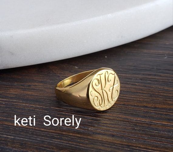 Silver, Gold or Platinum Hand Engraved Signet Ring With Your Initials  monogram Ladies & Mens Size Available - Etsy | Signet ring, Signet ring  men, Silver signet ring