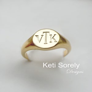 10K, 14K or 18K Solid Gold or Sterling Silver, Yellow  or White Gold, Engraved Signet Ring For Man or Woman, Class Ring, Monogram Ring.