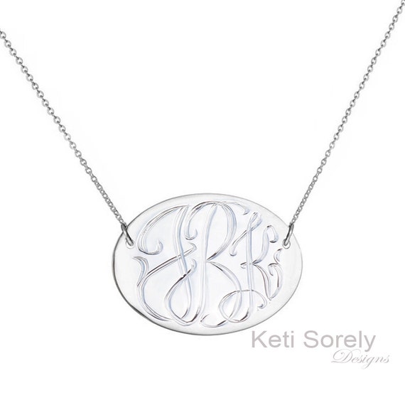 Hand Engraved Monogram on Disk Necklace