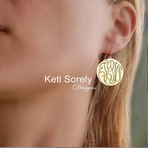 Engraved Large Monogram Earrings With Your initials,  Medium to Large Sizes (Order Any Initials) - Yellow or Rose Gold