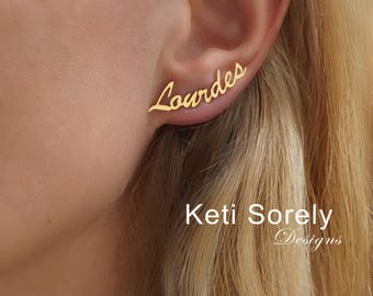 Nameplate Earrings in Solid Gold or Sterling Silver - Order Your Name or Initials -  Personalized Stud Earrings - Initials Earrings