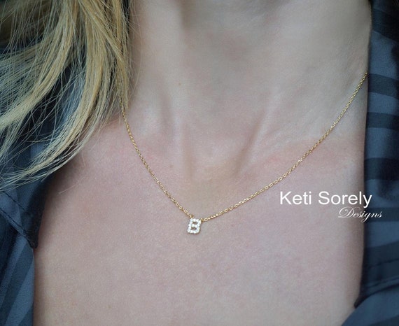 Mini Initial Necklace With Cubic Zirconia Stones Order Any Initial