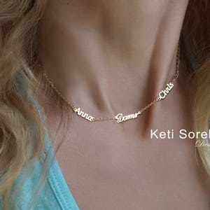 Mini Family Names Necklace - Customize It with Names: Kids Names, His & Her or Family Names - Yellow Gold, Rose Gold and Sterling Silver