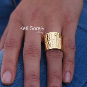 Monogrammed Tube Ring with Personalized  Initials in Sterling Silver, Yellow, Rose or White Gold - Tube Ring With Engrave Initials