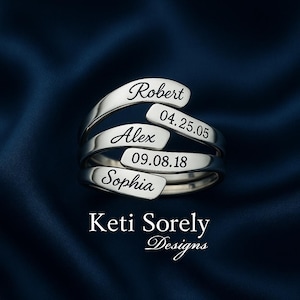 Family Names Ring, Large Family Tree Ring in Silver, Yellow Gold or Rose Gold, Engrave Your Names or Birthdates, Mother's Ring.