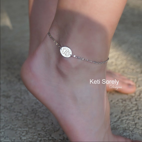 Personalized Sterling Silver Monogram Ankle Bracelet 