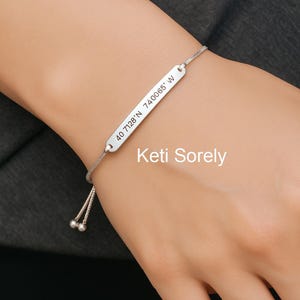 Engraved Bar Bracelet With Personalized Message, Names, Initials, Special Date, Coordinates, Roman Numerals, Adjustable.