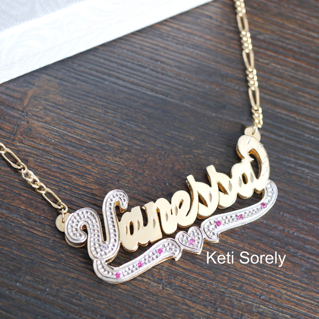 Birthstone Name Necklace With Diamond Beading Pattern, Large Script