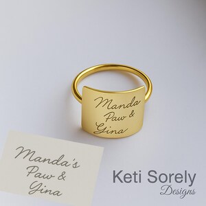 Handwriting Message Ring in Sterling Silver, 10K, 14K or 18K Solid Gold - Custom Message Ring in Yellow, White or Rose Gold, Memorial gift
