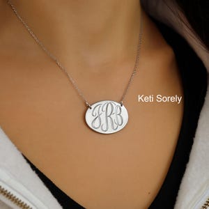 Hand Engraved Oval Monogram Disc Necklace, Small to Large Sizes in Silver, Yellow or Rose Gold Unique Designer Necklace.