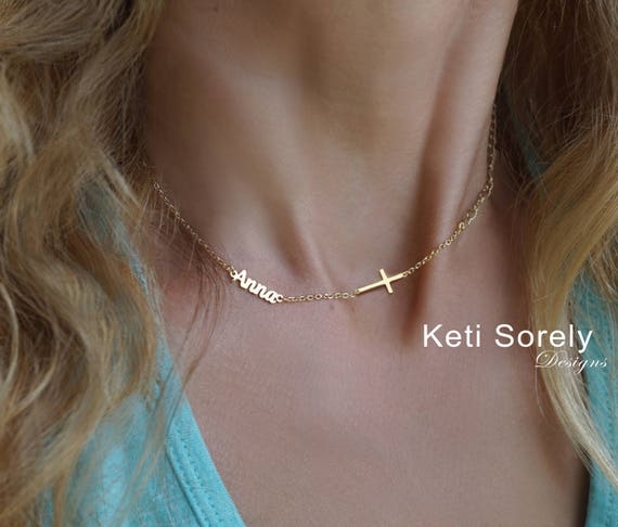 Dainty Name Necklace With Cross 