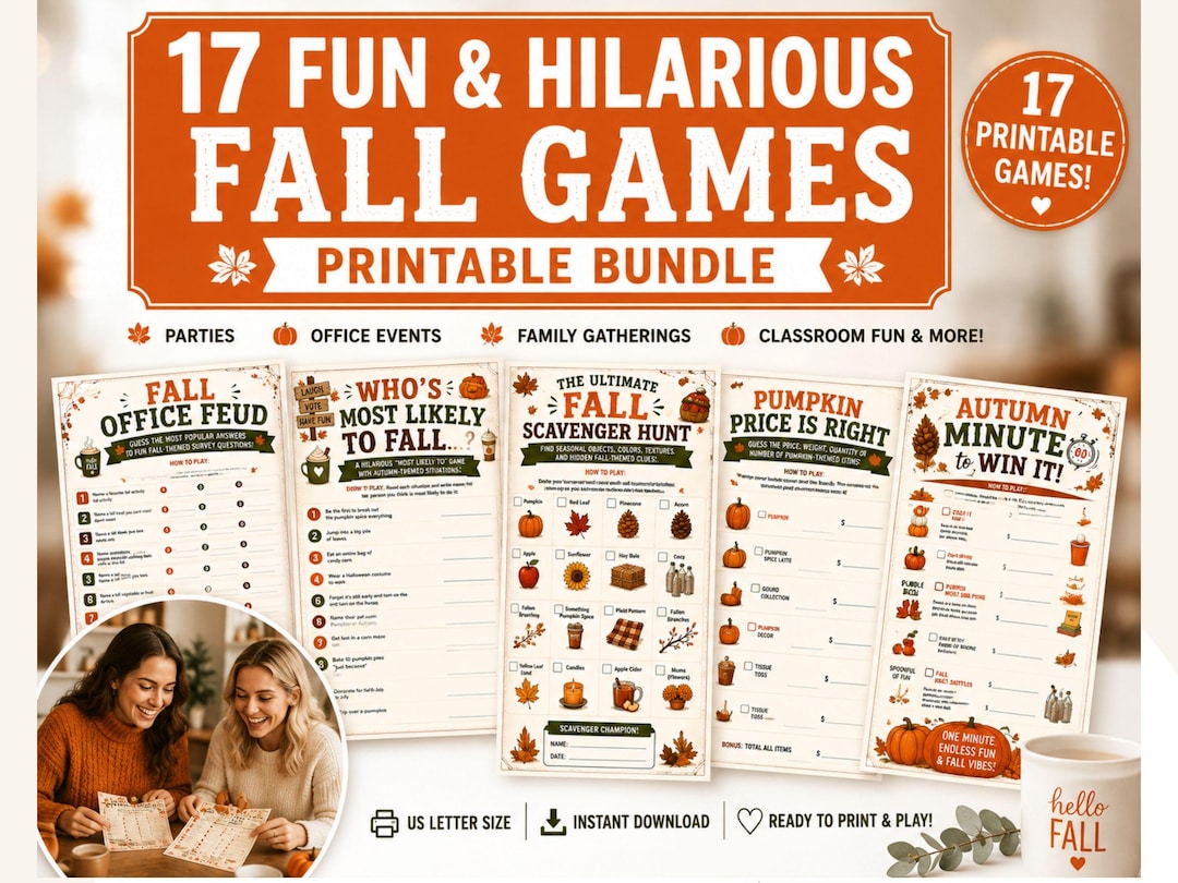 Fall Games Bundle, 17 Printable Party Games, Autumn Activities for ...