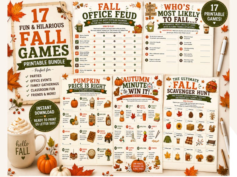 Fall Games Bundle, 17 Printable Party Games, Autumn Activities for ...