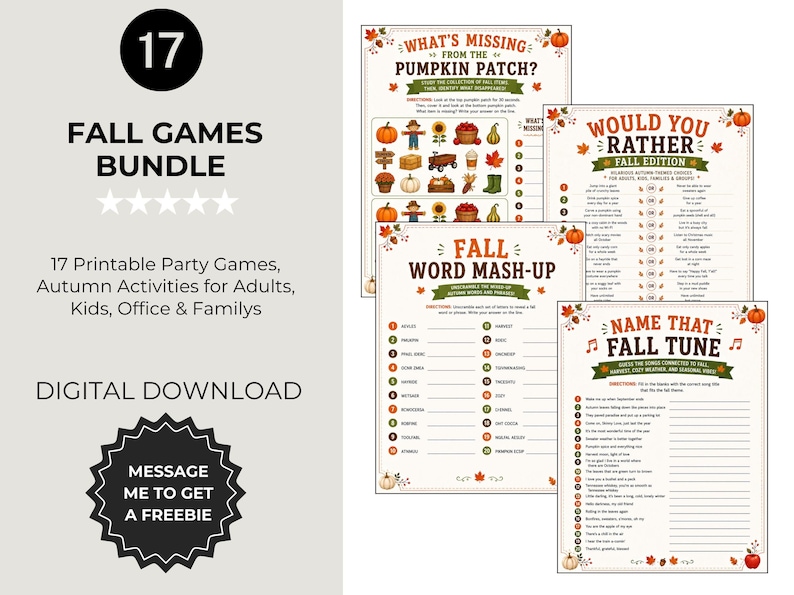 Fall Games Bundle, 17 Printable Party Games, Autumn Activities for ...