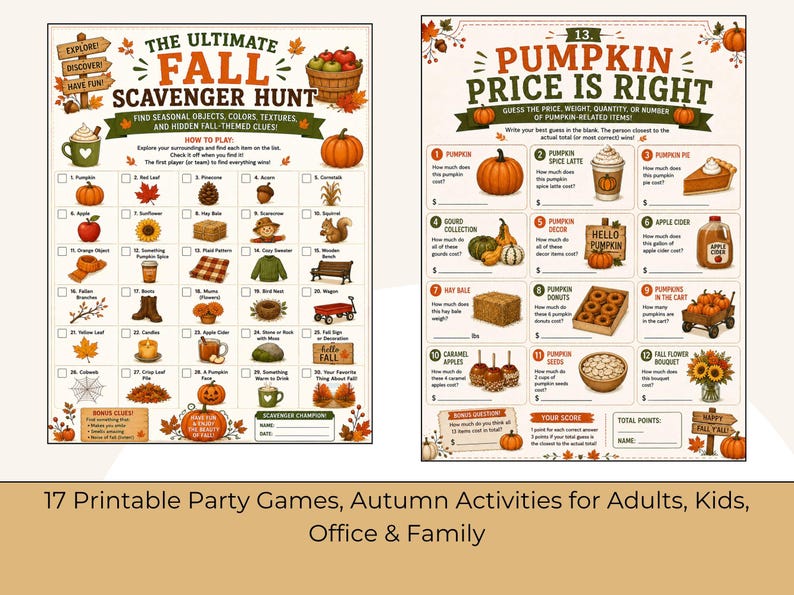 Fall Games Bundle, 17 Printable Party Games, Autumn Activities for ...