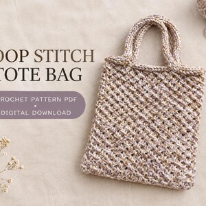 Strickmuster für eine Tragetasche im Schlaufenmuster, PDF-Anleitung für eine grobmaschige Markttasche, nahtlose Stricktasche mit I-Cord-Henkeln, Sofort-Download