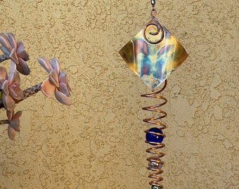KINETIC WIND SPINNER Copper Yard Art 3 marbles in illusion spiral Made for outdoors!! (Diamond 30mm)
