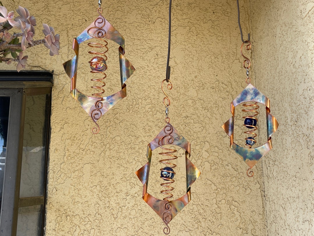 BUNDLE Copper Wind Spinner Handmade 3x W/ Quality Glass Sphere Etsy