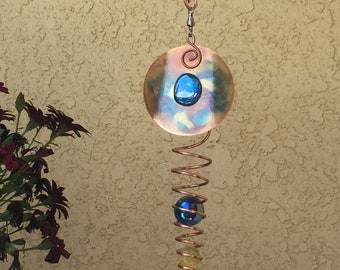 Handmade Copper Wind Spinner 3 marbles in illusion spiral (Disc)