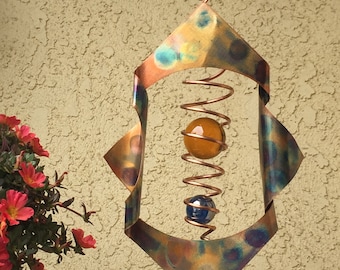 KINETIC ART Handmade Wind Spinner Copper w/ 50mm quality glass sphere, yard art (original design)