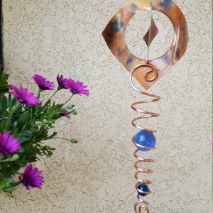 Handmade Copper Wind Spinner 3D design w/ 40mm glass sphere