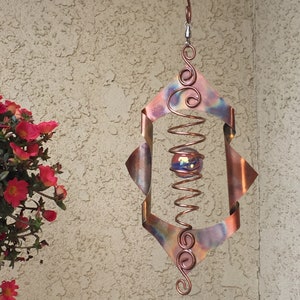 KINETIC ART Handmade Wind Spinner Copper w/ 42mm glass marble Illusion Spiral, Home Decor, Yard Art (original design)