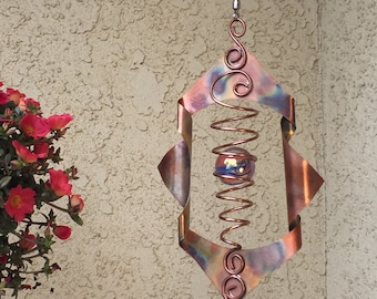 KINETIC ART Handmade Wind Spinner Copper w/ 42mm glass marble Illusion Spiral, Home Decor, Yard Art (original design)