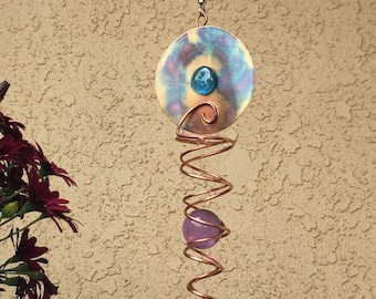 Handmade Copper Wind Spinner dual spiral w/ 40mm glass sphere (DISC) HOME DECOR