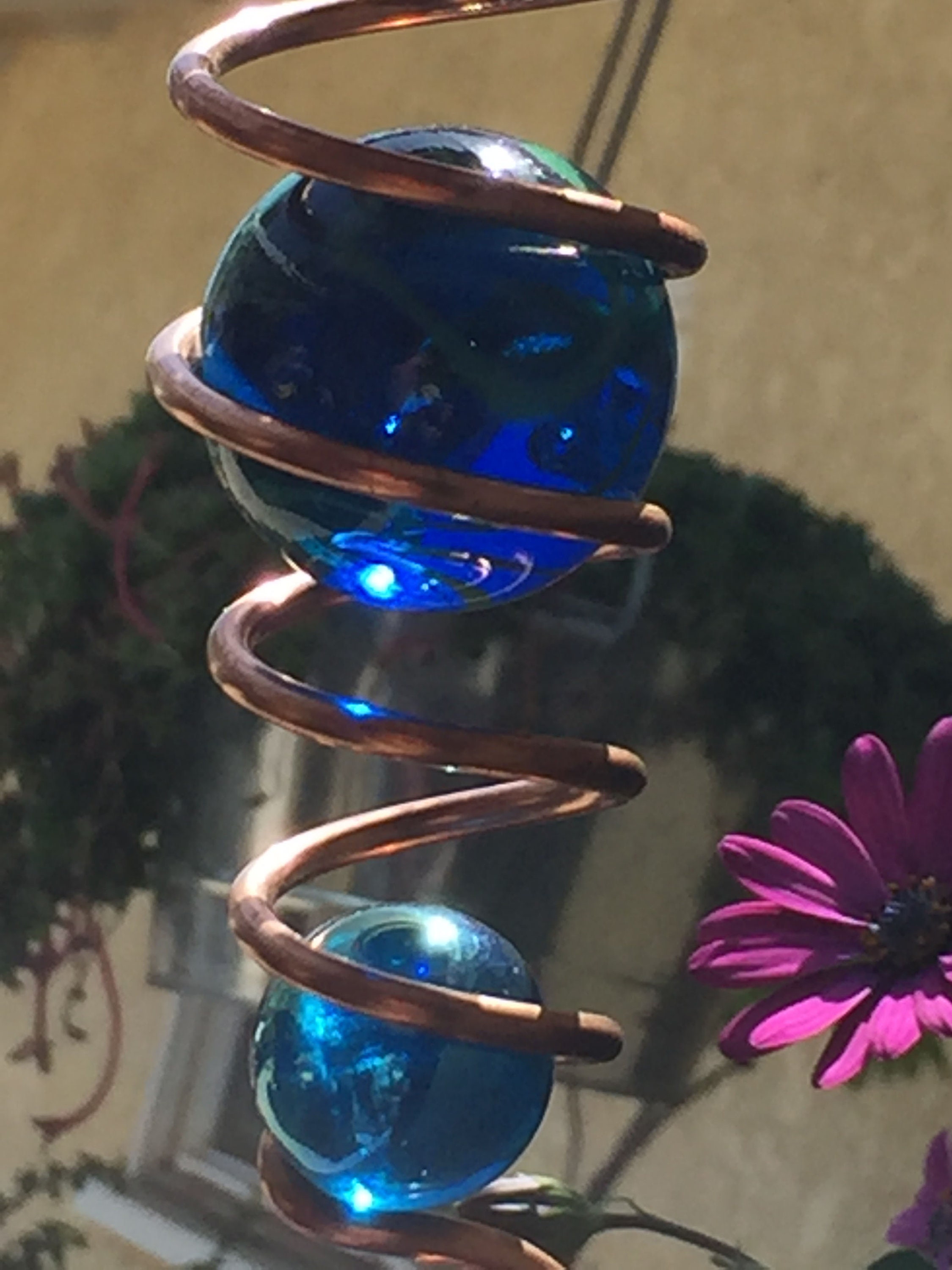 Handmade Copper Wind Spinner 3 marbles in illusion spiral Etsy