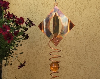 Handmade Copper Wind Spinner 3D design w/ 50mm glass sphere