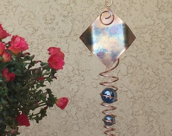 KINETIC ART HANDMADE Copper Wind Spinner 3 marbles in illusion spiral Home Decor yard art sculpture garden copper art (Diamond 35mm)