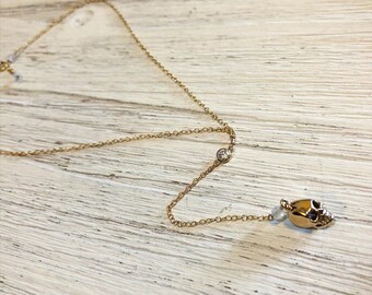 Skull necklace With Cubic Zarconia And Moonstone Y Necklace- gift for girl friend - gift for wife - skull gift idea