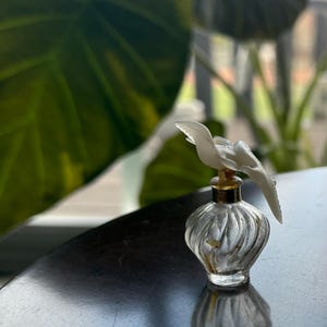 Frasco de perfume de vidro vintage minúsculo com pombas – Decoração de penteadeira elegante - frasco de perfume vazio - frasco de perfume minúsculo