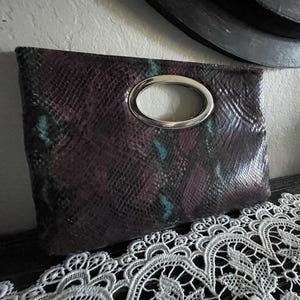 Vintage Donald J Pliner Clutch Purse – Rare Snake Embossed Metallic Finish-glam luxe bag- 80s fashion