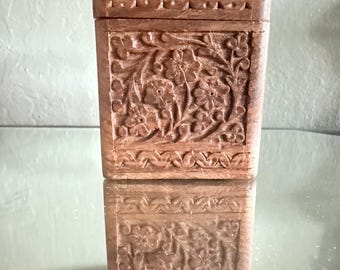 Vintage Hand-Carved Wooden TrinketBox | Floral Decorative Keepsake or Card Holder | Jewelry, Gift, or Ring Box | Rustic Boho Home Decor