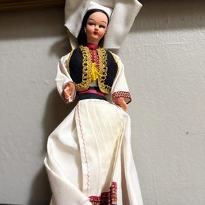 Vintage Yugoslavian Travel Doll • 7” Folk Costume Souvenir Doll • Balkan Cultural Doll,Ethnic Collectible. Mid Century European Miniature
