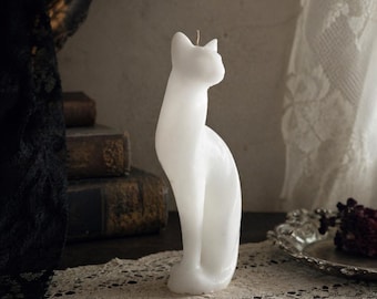 Vintage White Cat Candle | Mid-Century Modern Kitty | Witchy Altar Decor | Elegant Nightmares
