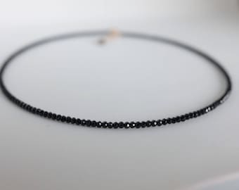 Black Spinel Rondelle faceted gemstone choker, little black dress, simplistic black jewelry,choker necklace