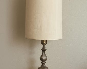 mid century modern amber 33” table lamp- original lamp shade - stunning base- vintage lamp