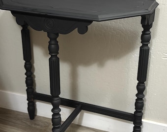Vintage Black Accent Table ,Matte Black Painted Side Table , Gothic Minimalist Home Decor