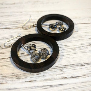 Rutilquarz und Tiger Ebenholz Ohrringe- Unikatschmuck- braune Ohrringe - Edelstein Ohrringe