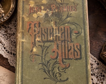 Atlas antiguo de Justus Perthes Taschen / Atlas de bolsillo alemán / Mapas coloreados a mano / Gotha, Alemania / Libro de mapas del siglo XIX