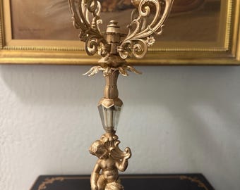 Hollywood Regency Gold Cherub Candelabra | 20” Gilded Rococo Revival Candlestick | Ornate resin Marble Base Candle Holder |gothic decor