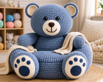 Large Crochet Bear Chair Pattern, Amigurumi Kids Cozy Seat PDF