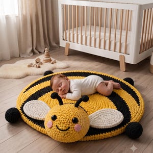 Bumblebee Crochet Rug Pattern, Bee Nursery Play Mat, T-Shirt Yarn Floor Rug (Digital Download)