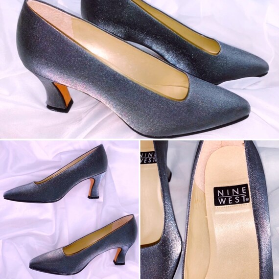 1990s NINE WEST Silver Shimmer Chunky High Heels - image 4