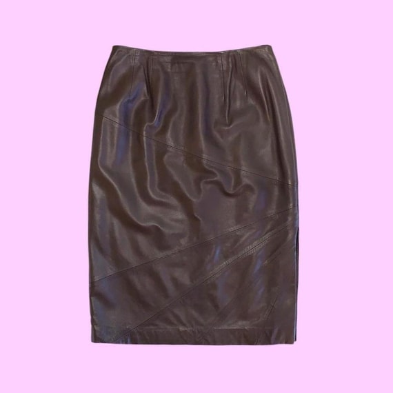 Y2K WORTH Chocolate Brown Patch Leather Midi Skirt